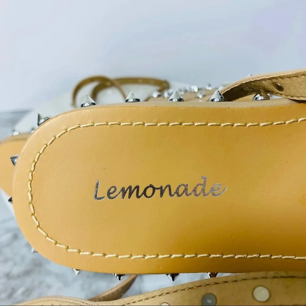 Lemonade Faux Leather Gladiator Sandals‎ Women 8.5 Nude Studded Grunge Festival